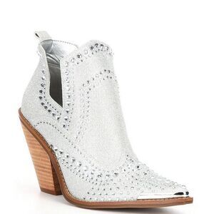 GIANNI BINI NWT Silver Brees Rhinestone Metallic Western Booties 6.5